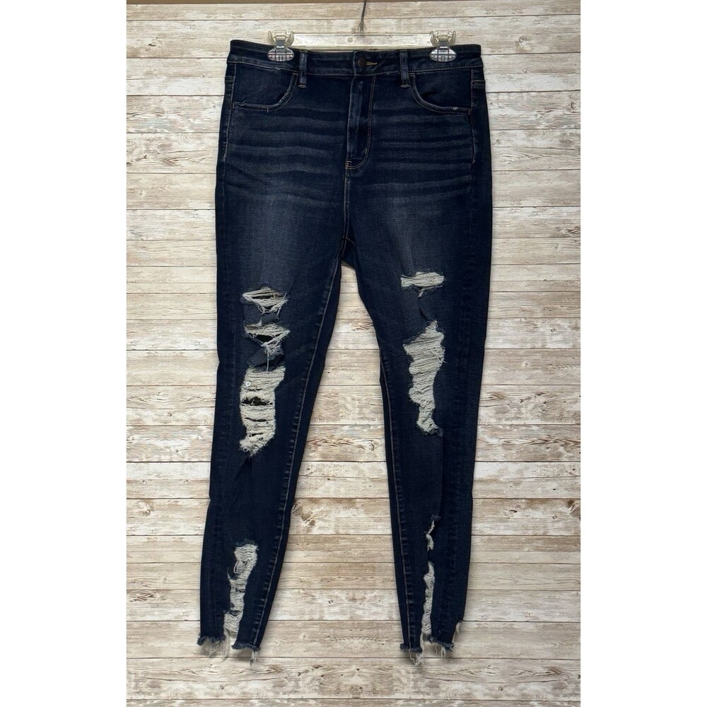 American Eagle Super Hi Rise Jegging Jeans Distressed Raw Hem Womens 14